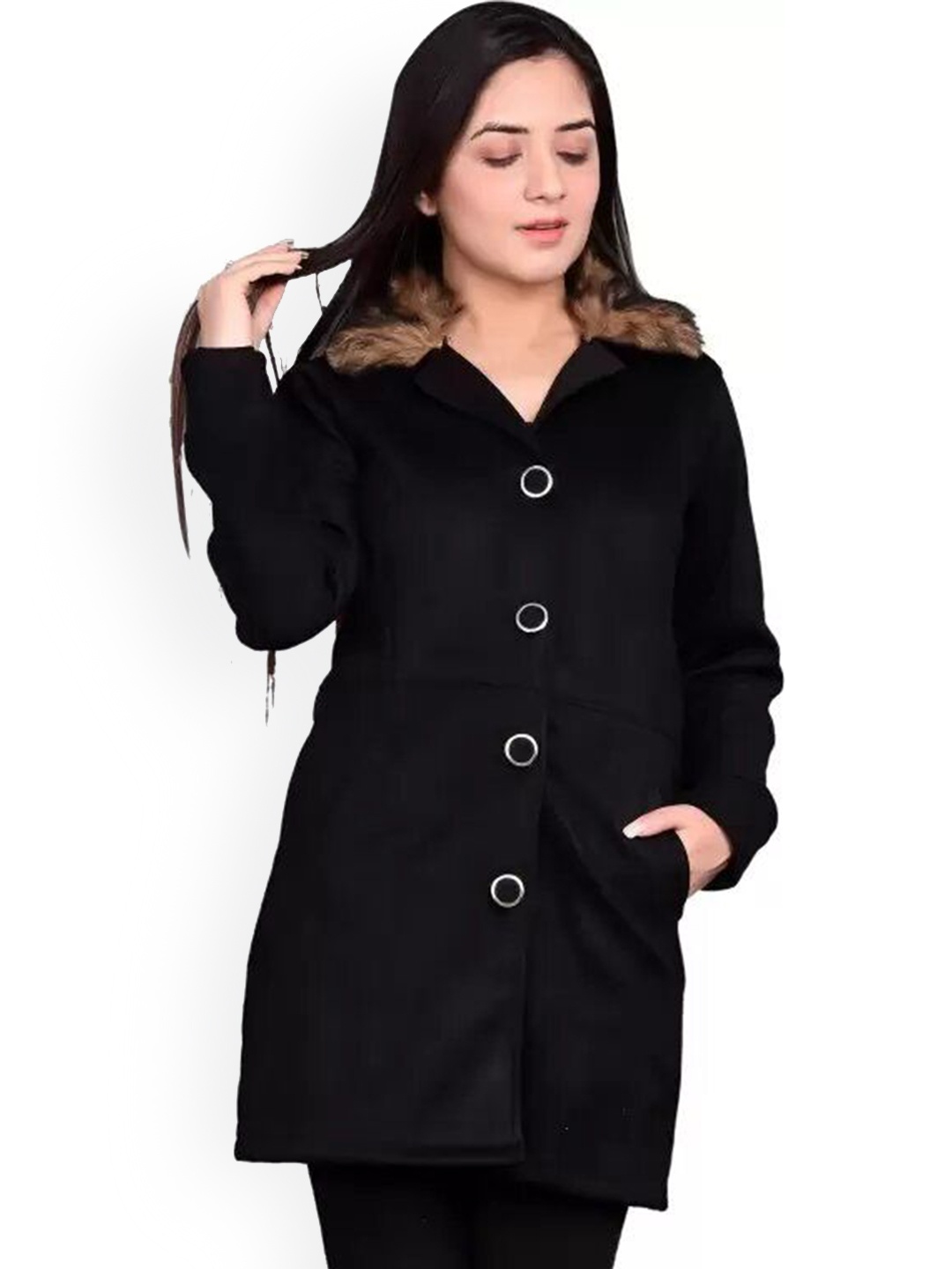 

BAESD Women Single-Breasted Overcoat, Black