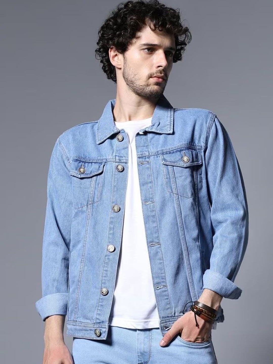 

MASTERLY WEFT Men Washed Outdoor Denim Jacket with Embroidered, Blue