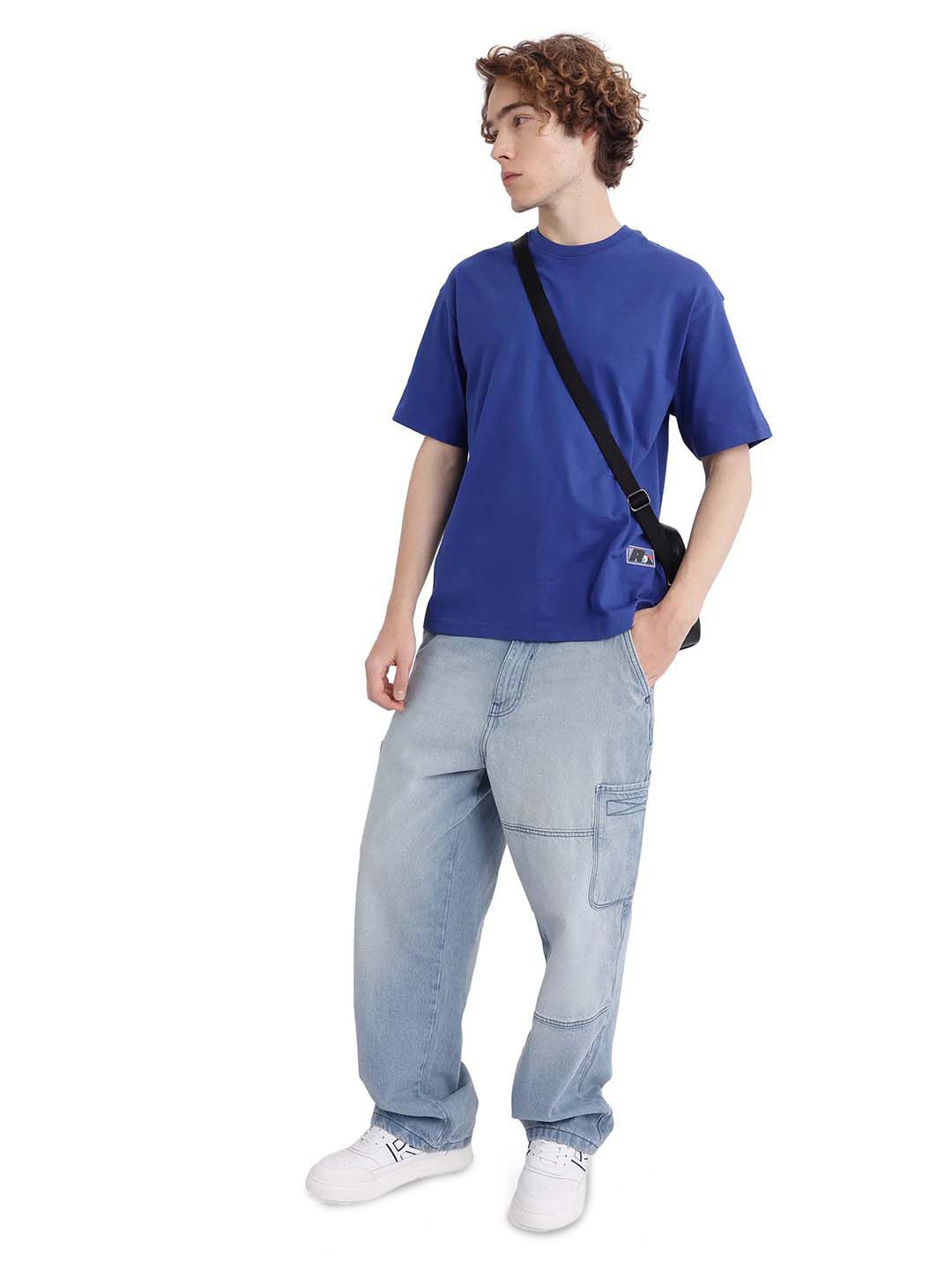 

RARE RABBIT Men Printed Baggy T-shirt, Blue