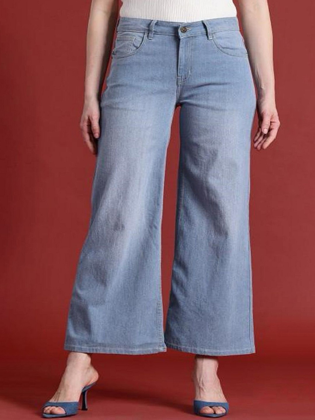 

Perfect Outlet Women Wide Leg High-Rise Light Fade Jeans, Blue
