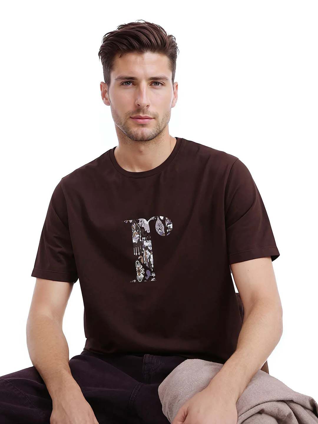 

RARE RABBIT Men Printed Pockets T-shirt, Brown