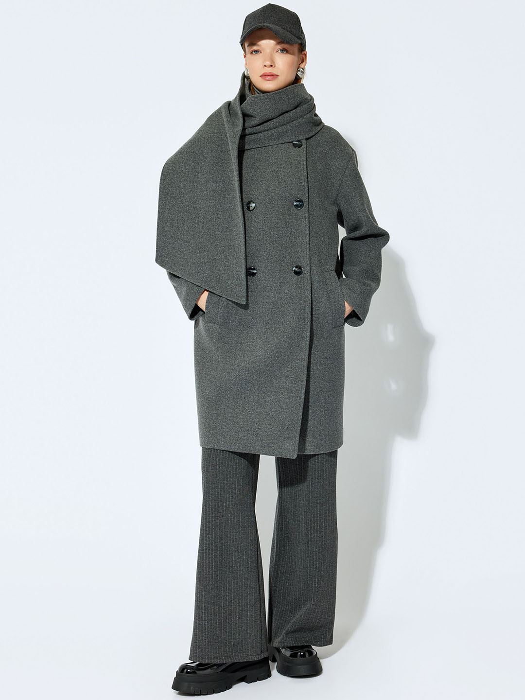 

Koton Single-Breasted Overcoat, Grey