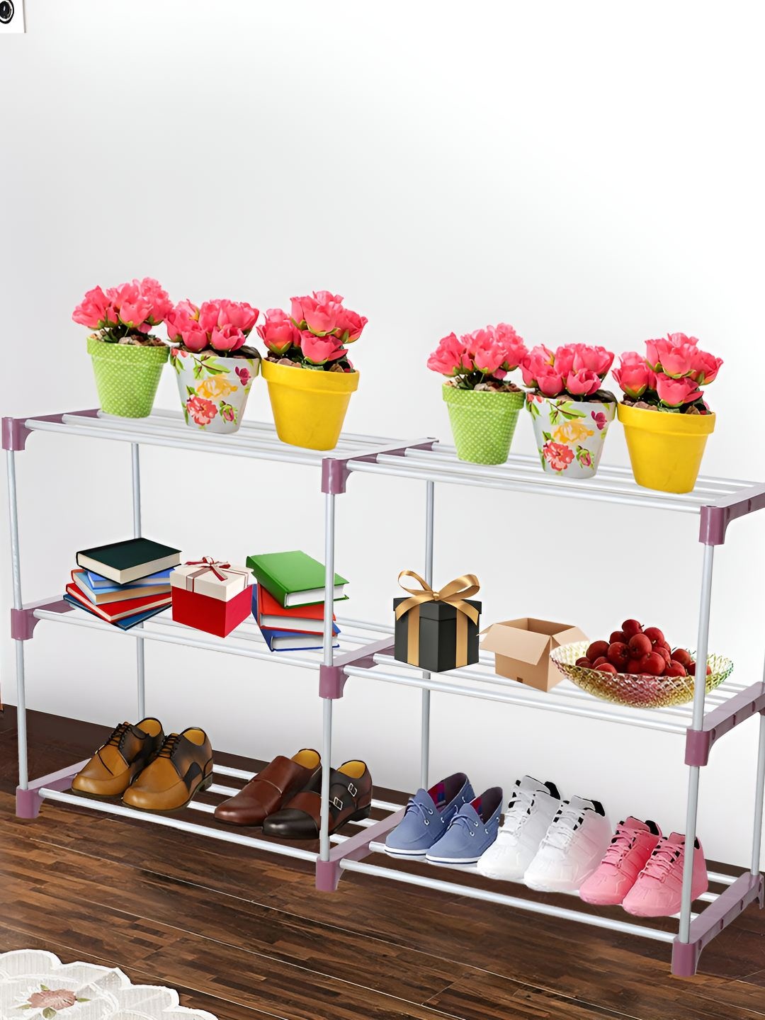 

Decent Hut Red & Silver Toned 6 Shelves Shoe Rack