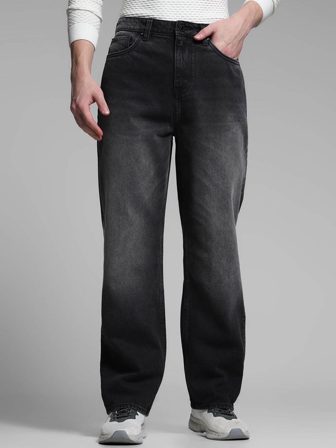 

Jack & Jones Men Wide Leg High-Rise Light Fade Jeans, Black