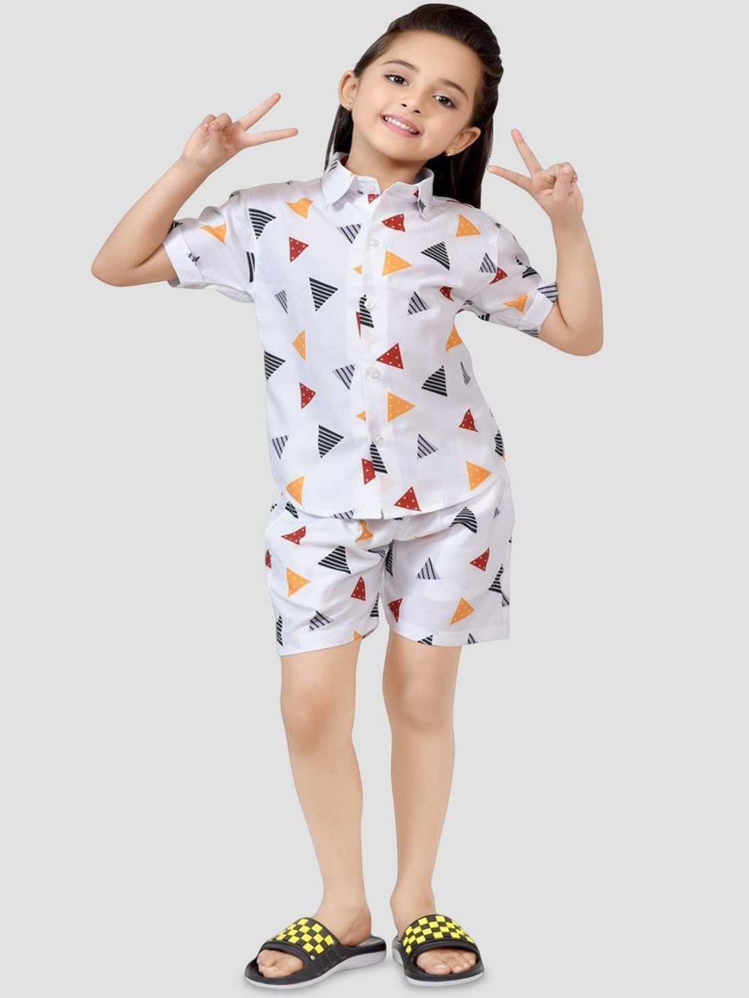 

BAESD Girls Printed Pure Cotton Shirt With Shorts Clothing Set, Black