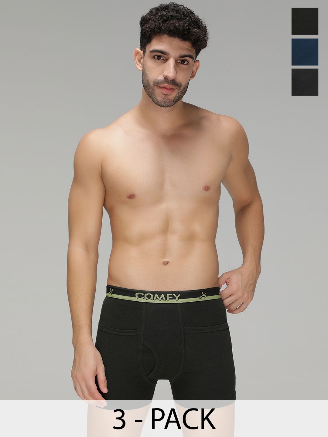

AMUL COMFY Pack Of 3 Cotton Trunks AC-LPTROE-MULTI-XS-3PC, Navy blue