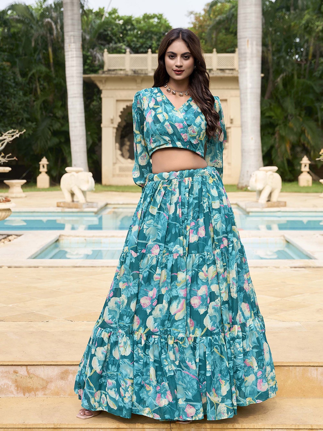 

LOOKNBOOK ART Printed Ready to Wear Lehenga &, Teal