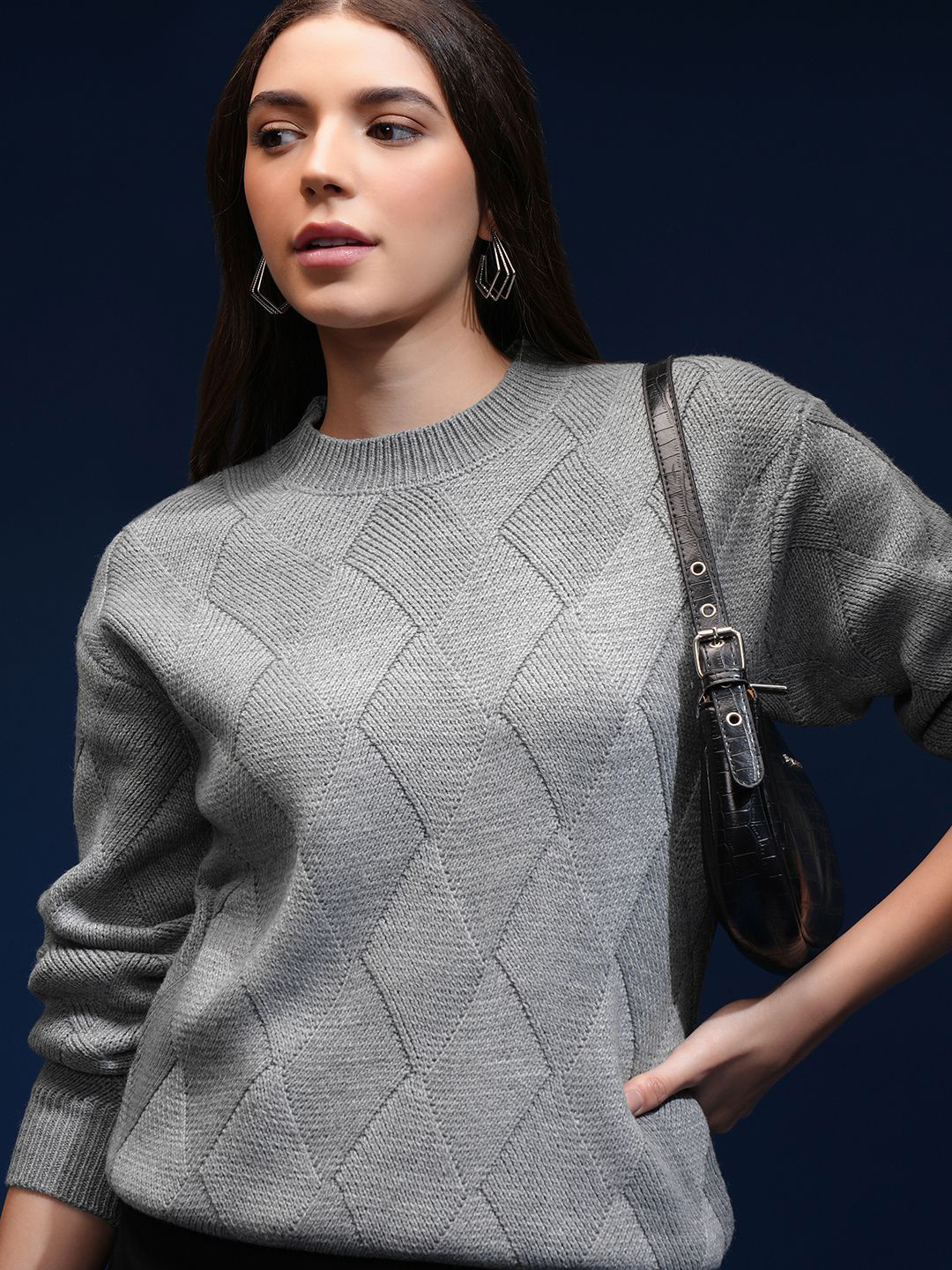 

Tokyo Talkies Women Cable Knit Pullover Sweaters, Grey