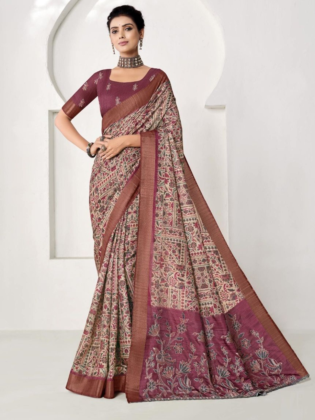 

MAHALASA Woven Design Zari Art Silk Tussar Saree, Purple