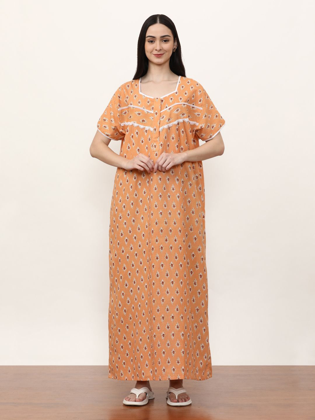 

Jaipur Kurti Printed Maxi Nightdress, Peach
