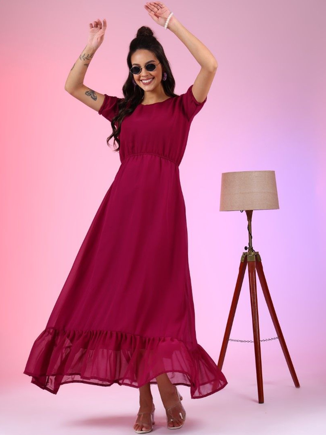 

Femvy Georgette Fit & Flare Maxi Dress, Magenta