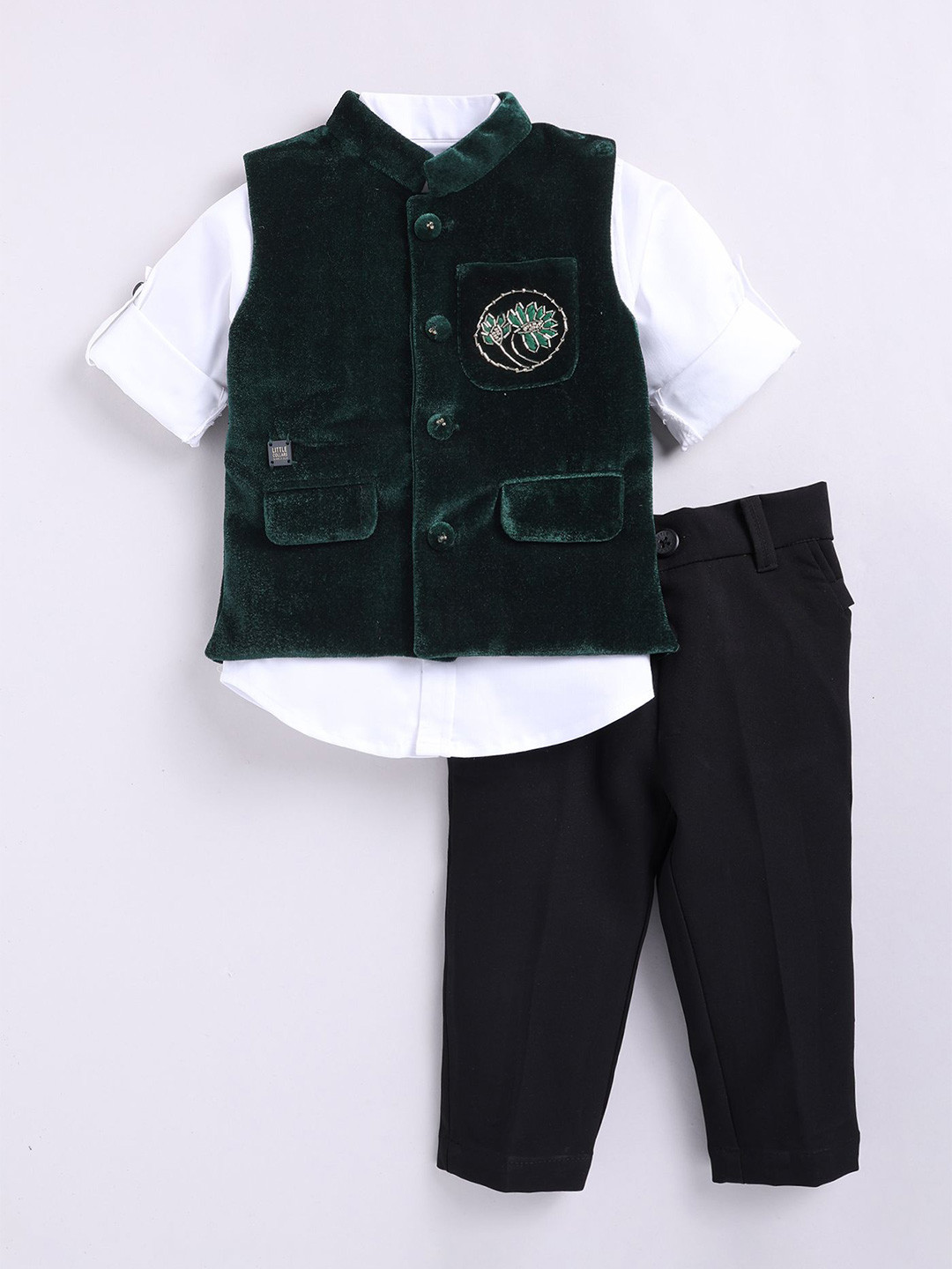 

LITTLE COLLARS Boys Shirt with Trousers, Green