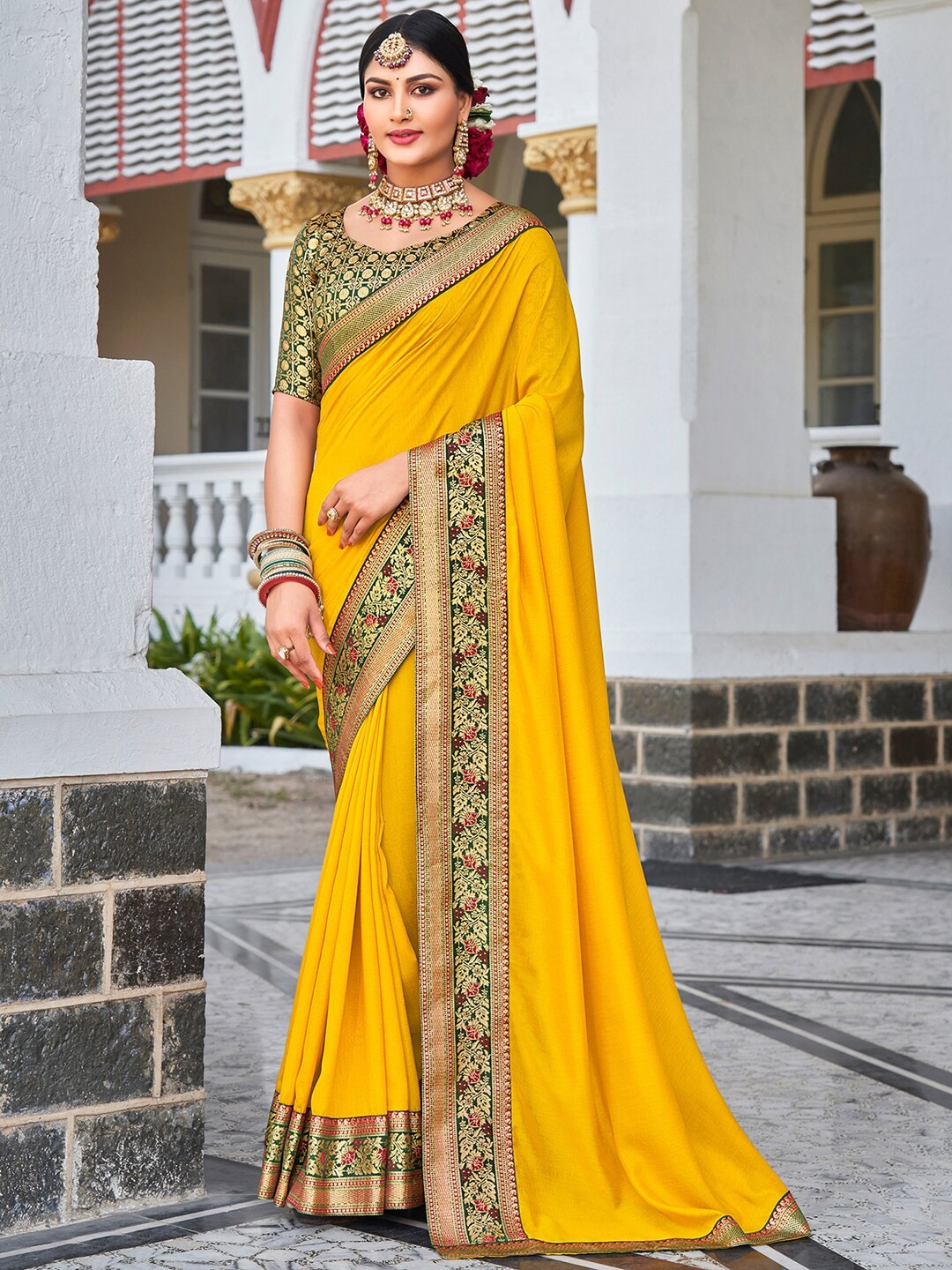 

A.V.M Prints Printed Zari Pure Silk Saree, Yellow