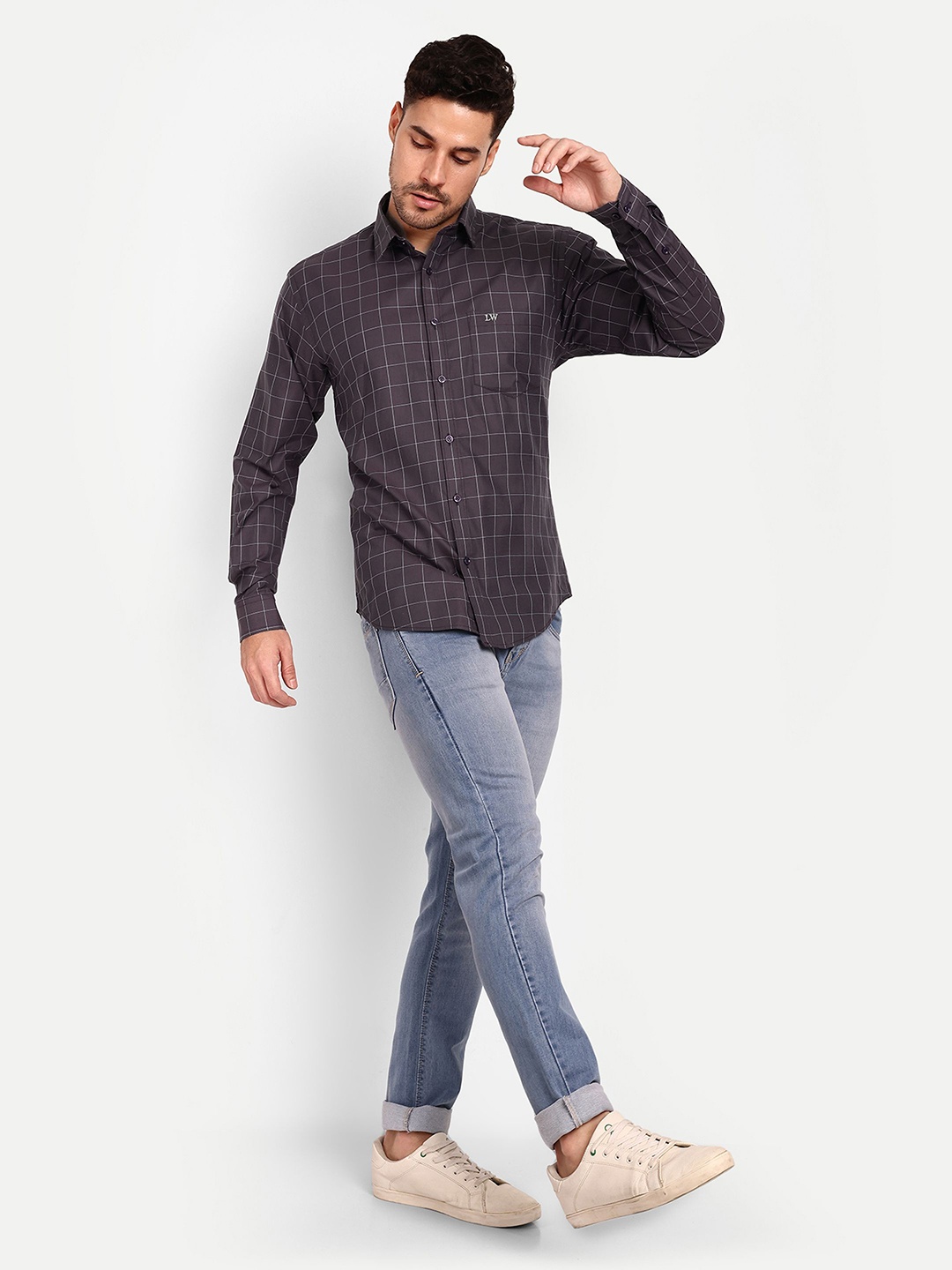 

Lewogle Men Opaque Checked Casual Shirt, Purple
