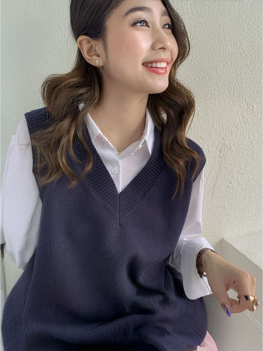 

StyleCast Women Woollen Sweater Vest, Navy blue