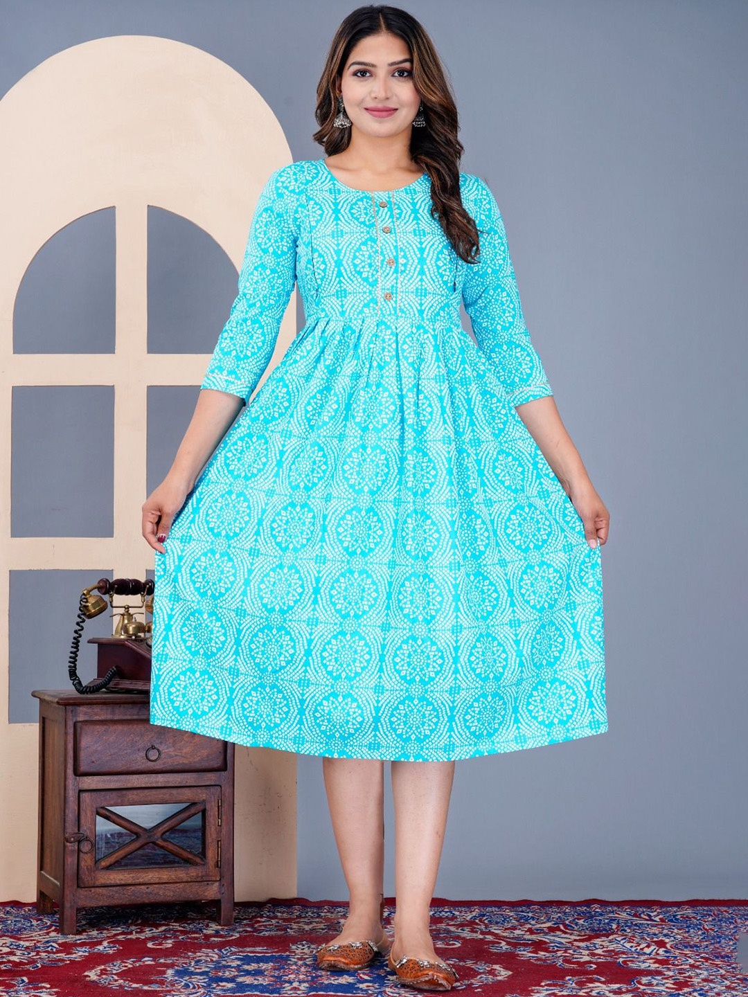 

JALTHER Women Bandhani Printed Maternity Kurta, Turquoise blue
