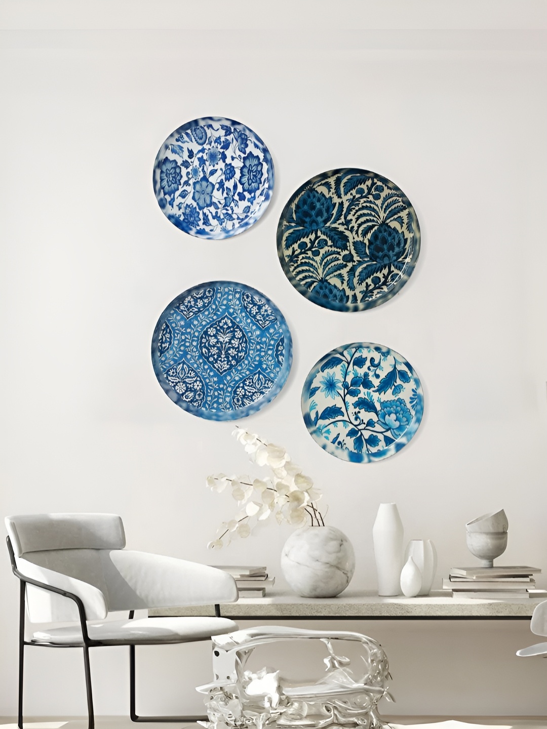 

Homspurts Blue & White 4 Piece Floral Pottery Wall Art