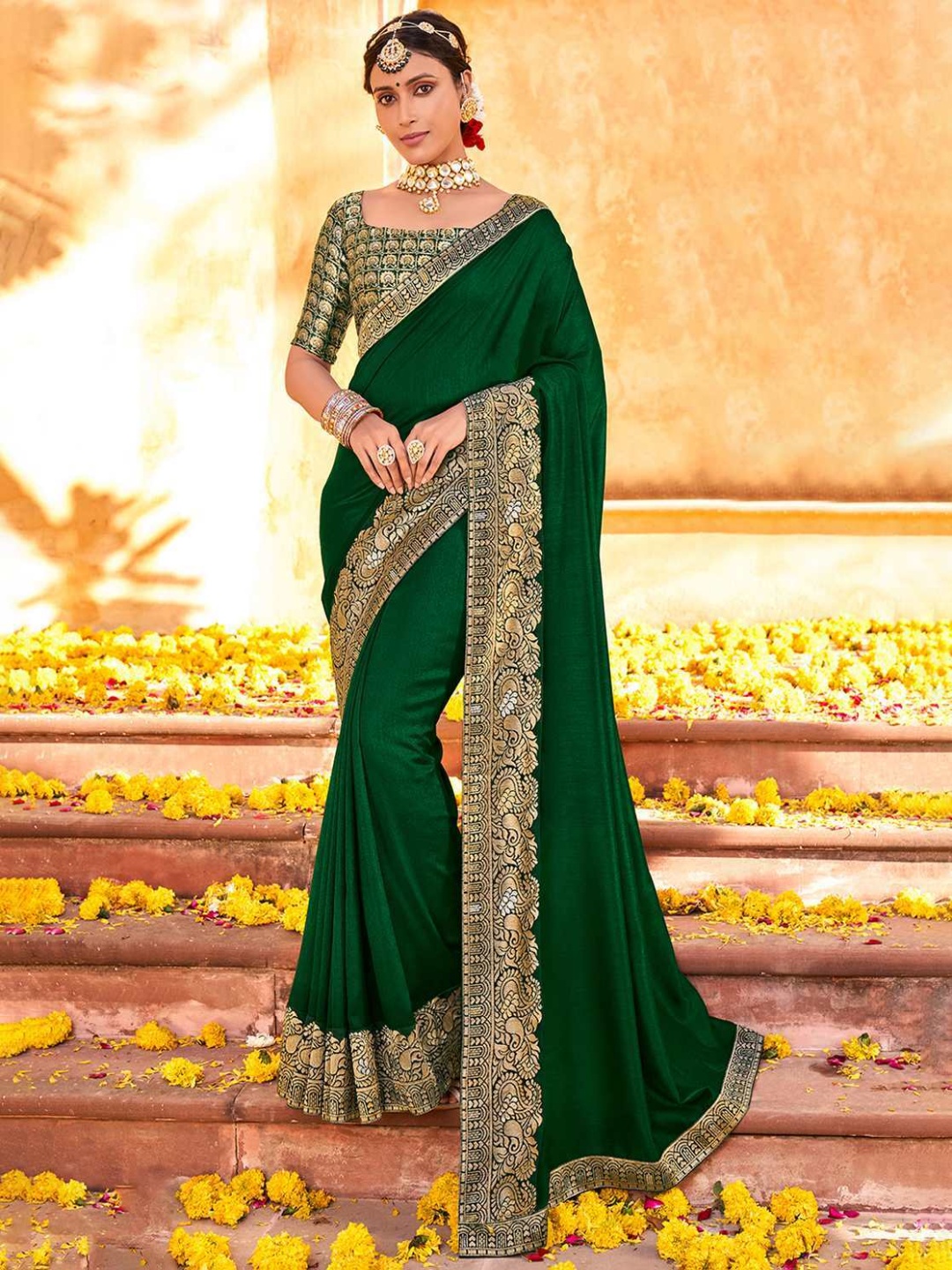 

A.V.M Prints Woven Design Zari Pure Silk Saree, Green