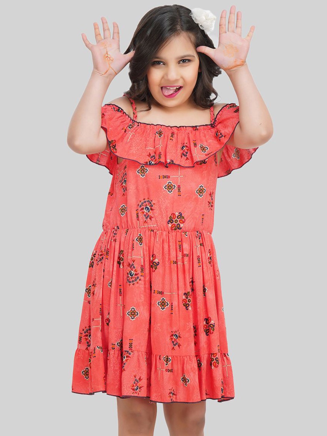 

BEING NAUGHTY Floral Print Off-Shoulder Fit & Flare Dress, Pink
