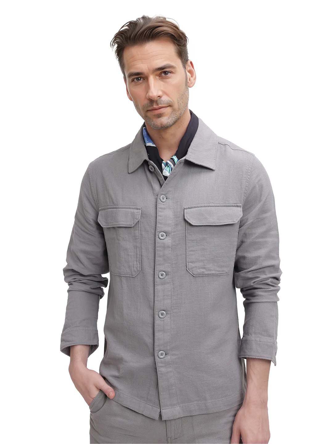 

RARE RABBIT Men Comfort Spread Collar Solid Casual Shirt, Grey