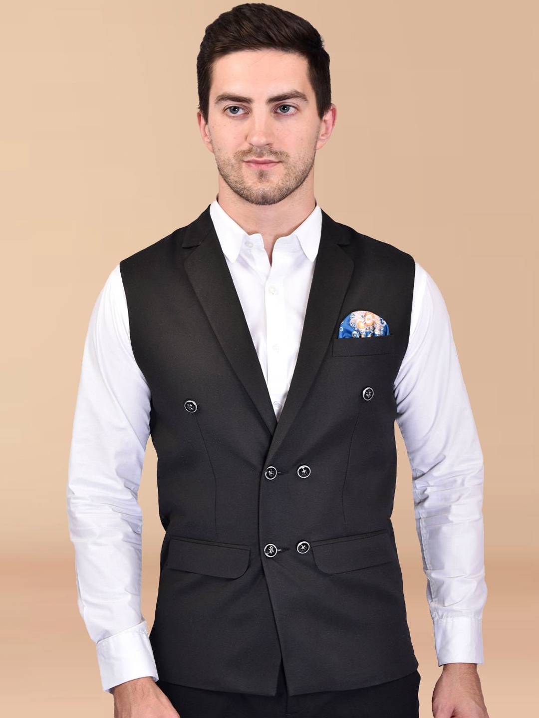 

PRINTINDIA Notched Lapel Single-Breasted Blazer, Black