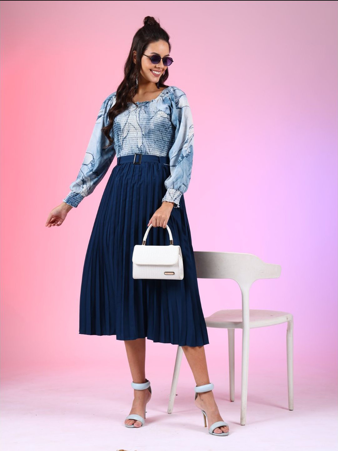 

Krunal Raiyani Print Crepe Fit & Flare Dress, Blue