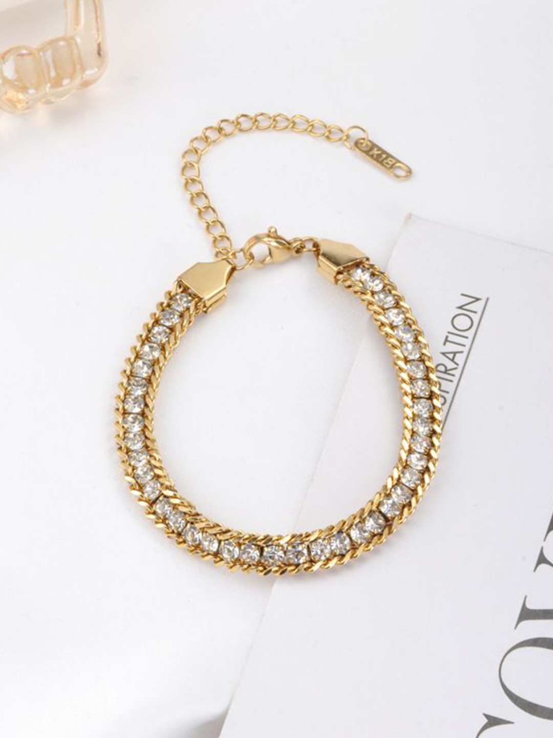 

Just Lil Things Stone Studded Link Bracelet, Gold