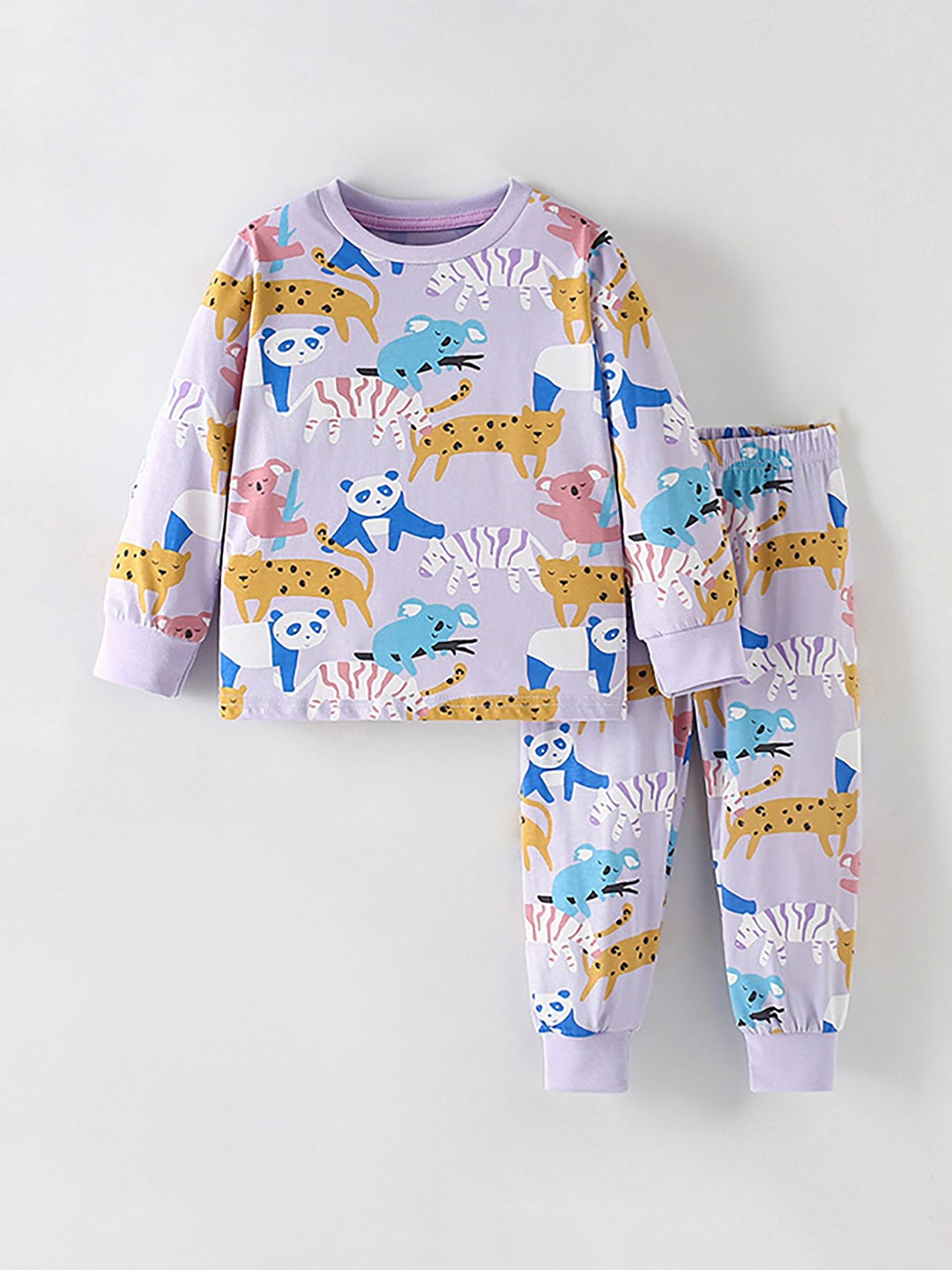 

LULU & SKY Girls Printed Cotton Night Suit, Purple