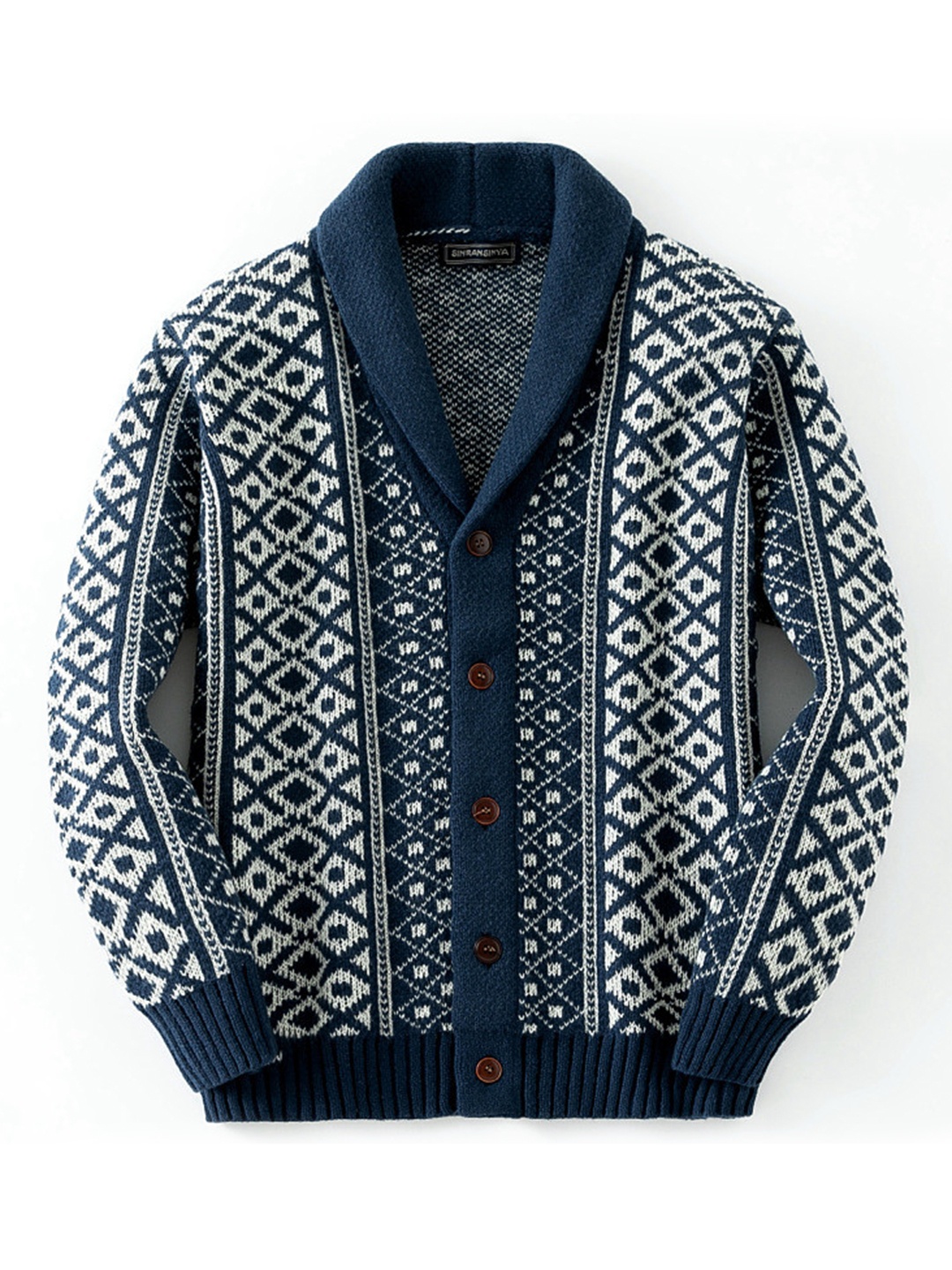 

Mast & Harbour Men Printed Cardigan, Navy blue