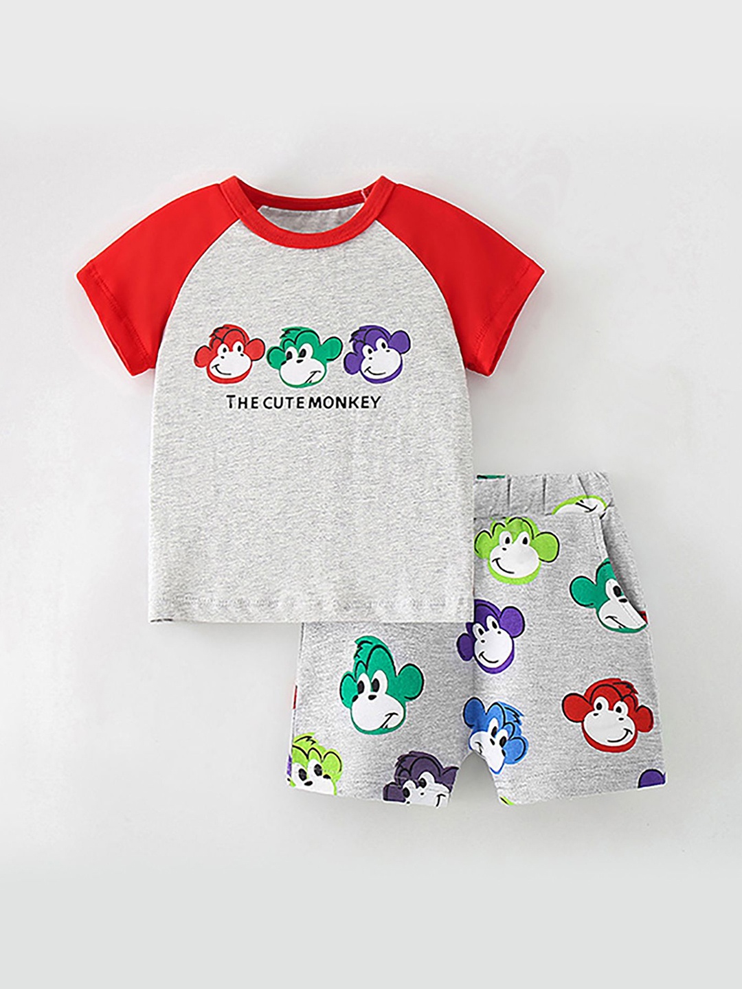 

LULU & SKY Boys Printed T-Shirt & Shorts Night Suits, Grey