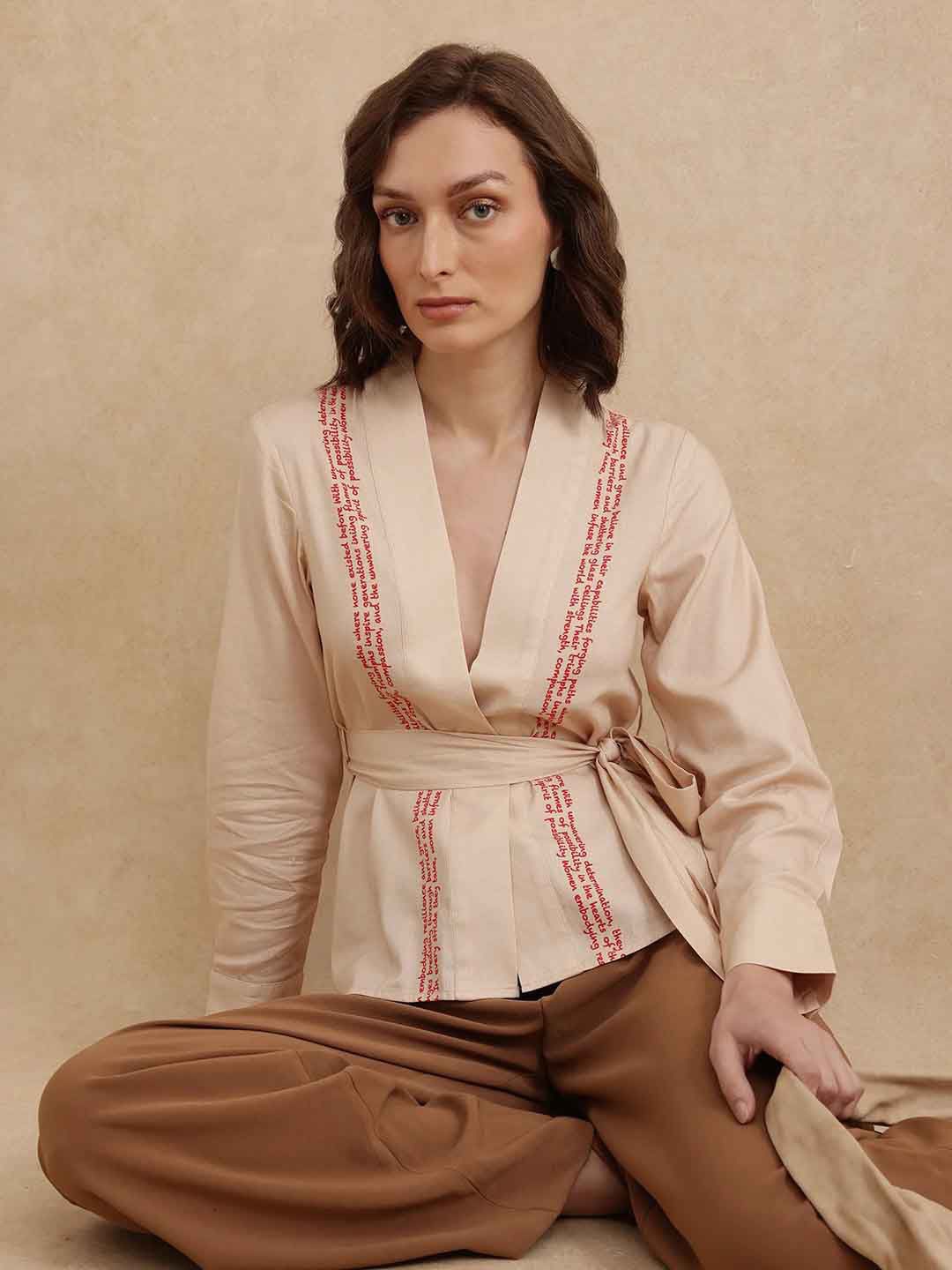 

RAREISM Print Cotton Empire Top, Beige