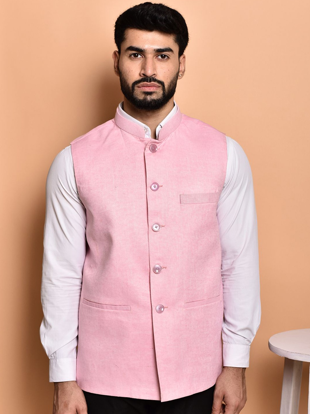 

PRINTINDIA Men Mandarin Collar Nehru Jacket, Pink