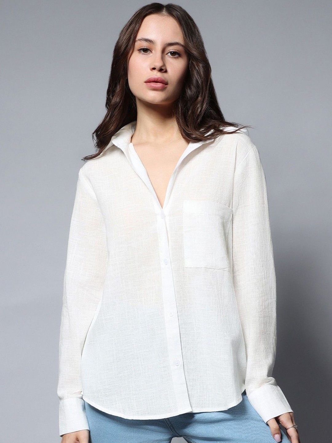 

Fab Star Women Classic Opaque Casual Shirt, White