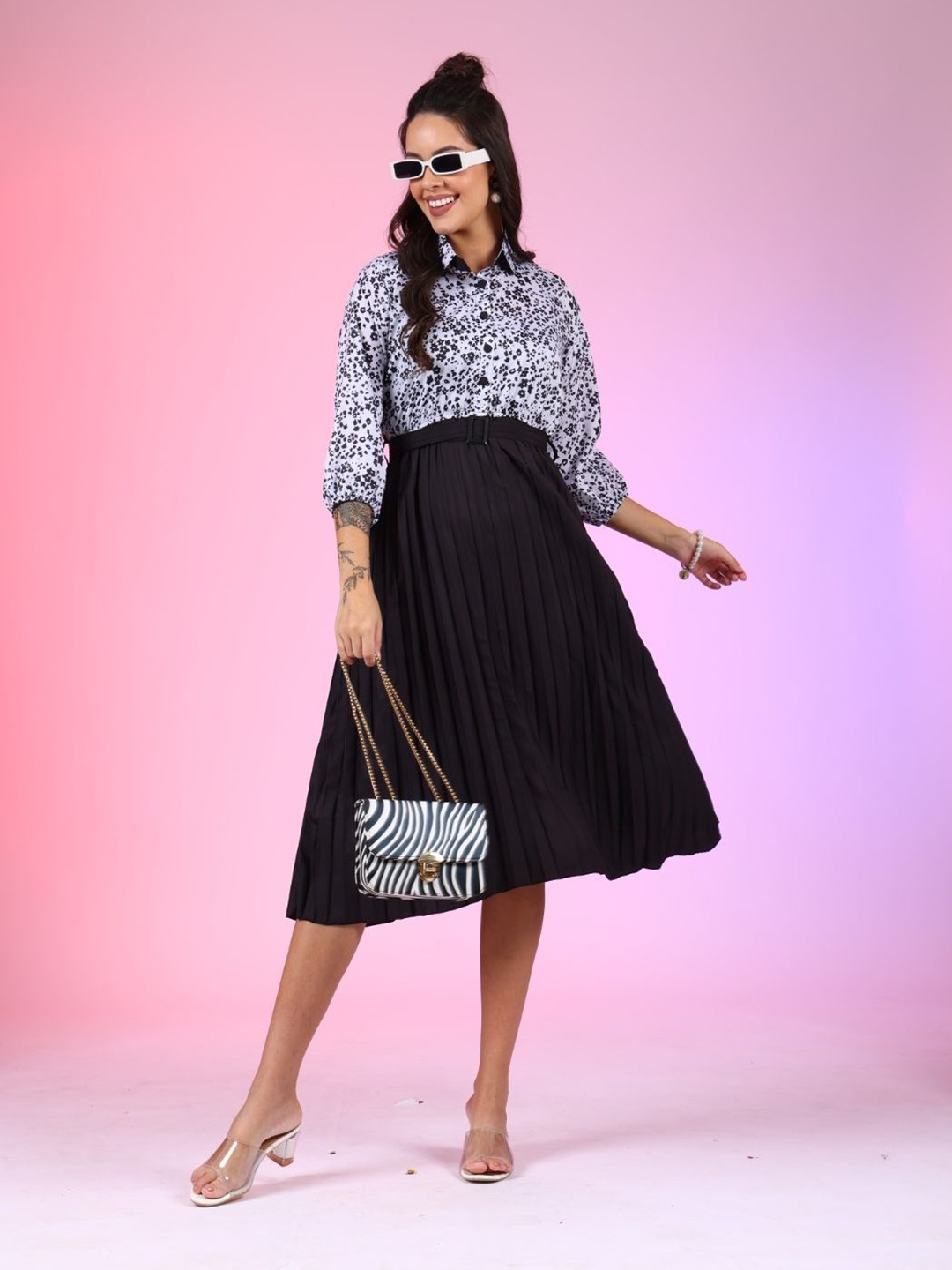 

Femvy Print Crepe Fit & Flare Dress, Multi