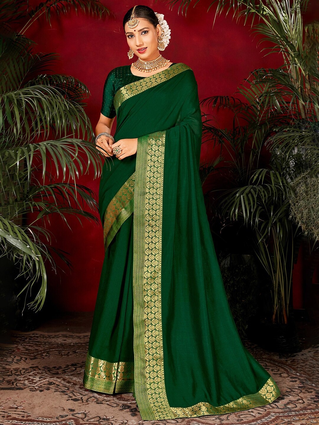 

A.V.M Prints Woven Design Zari Pure Silk Saree, Green