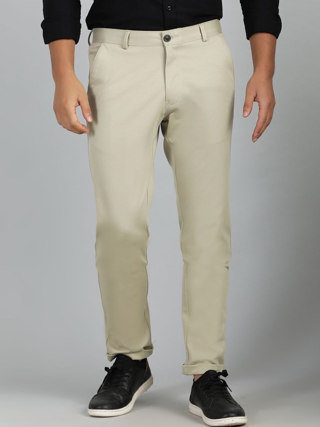 

JB STUDIO Men Slim Fit Cotton Formal Trousers, Cream
