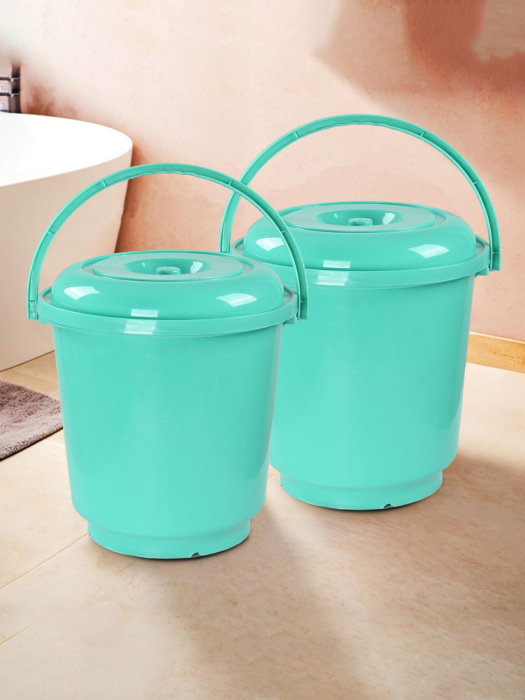 

Kuber Industries Green 2 Pieces Buckets With Lids 18 L Each