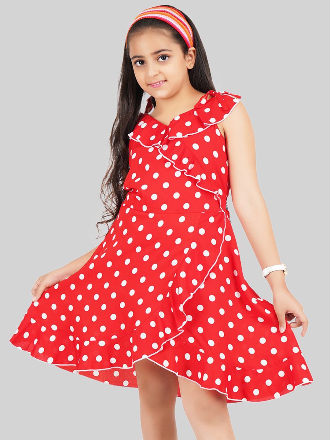 

BEING NAUGHTY Polka Dot Print Crepe Fit & Flare Dress, Red