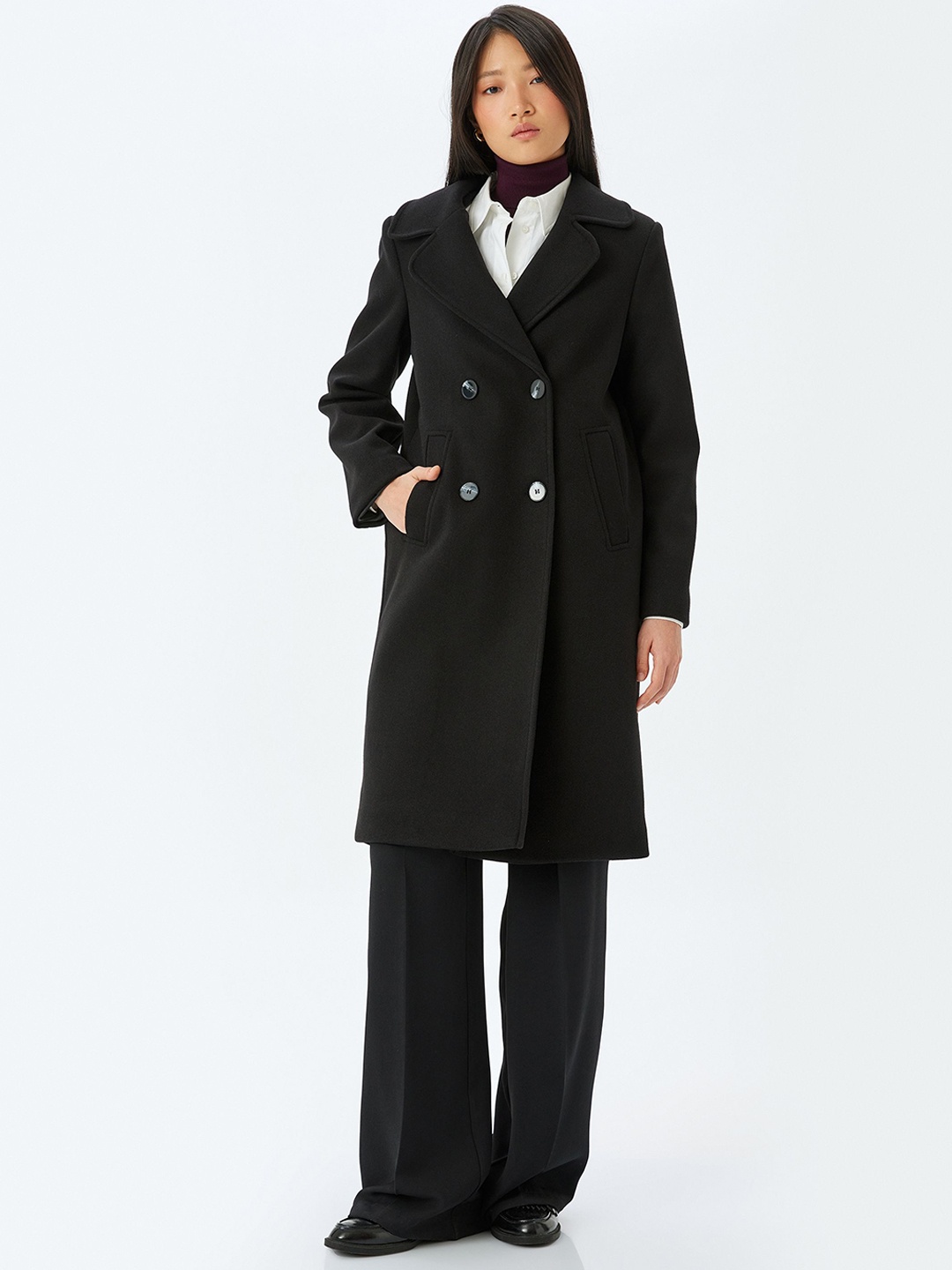 

Koton Women Double-Breasted Overcoat, Black