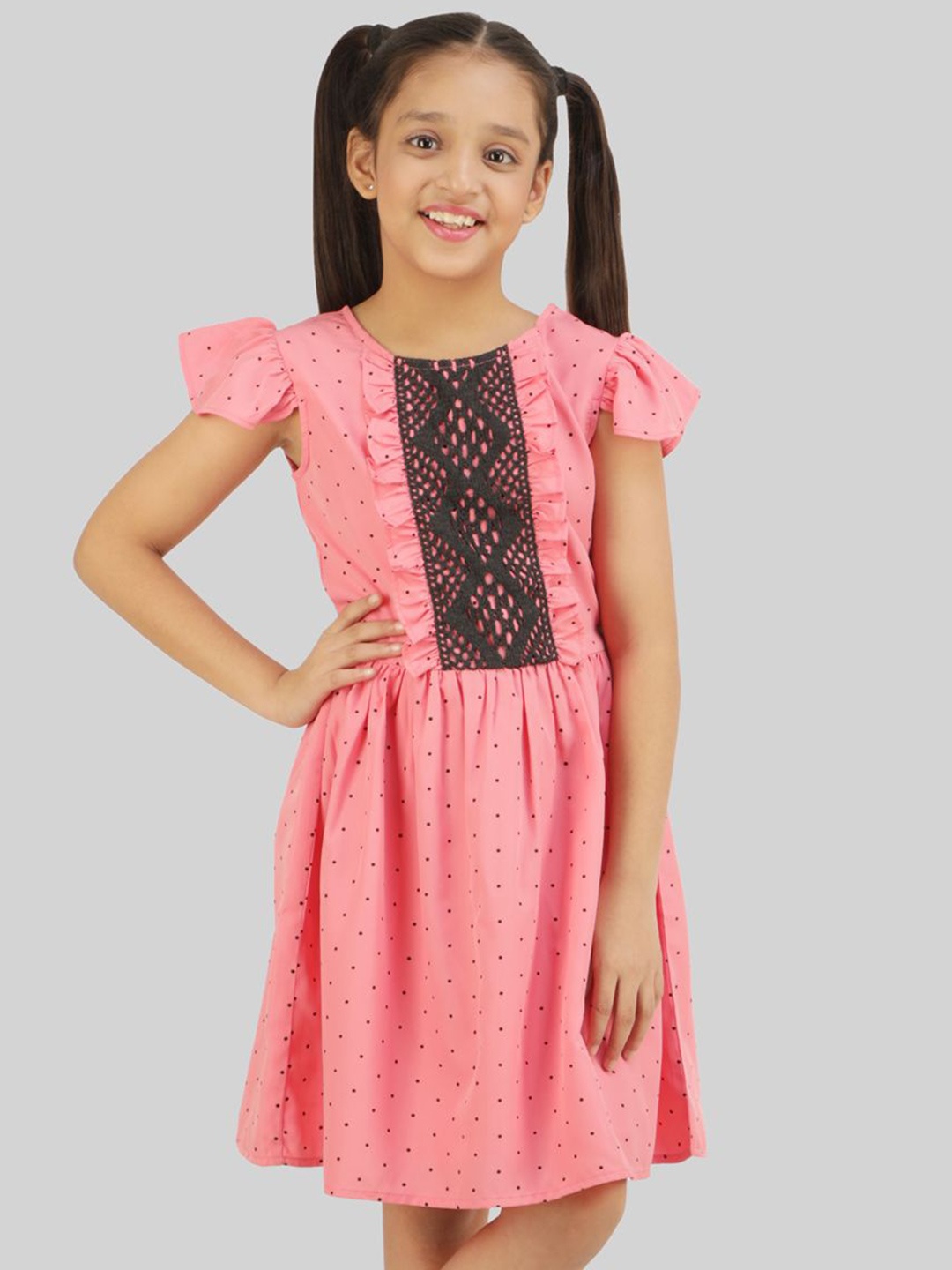 

BEING NAUGHTY Polka Dot Print Crepe Fit & Flare Dress, Pink