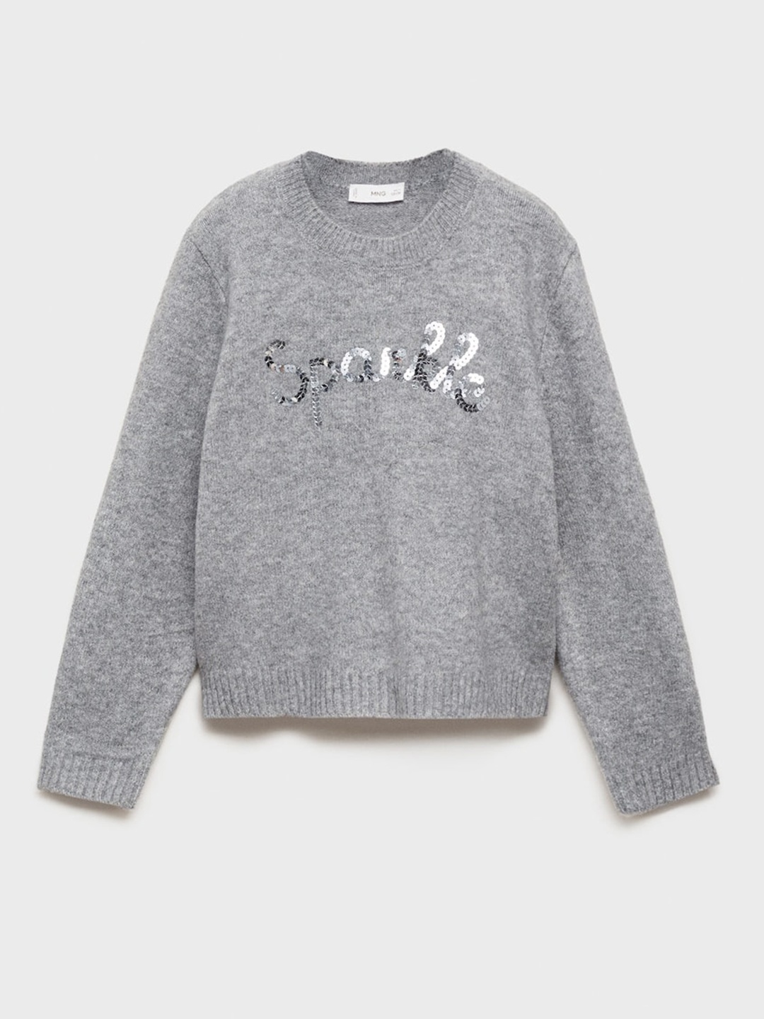 

Mango Kids Girls Sequined Design Pullover with Fuzzy Detail, Grey melange