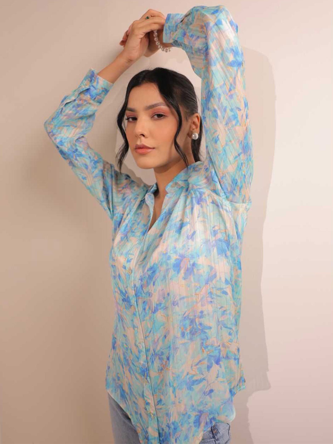 

Komarri U Floral Printed Shirt Style Top, Blue