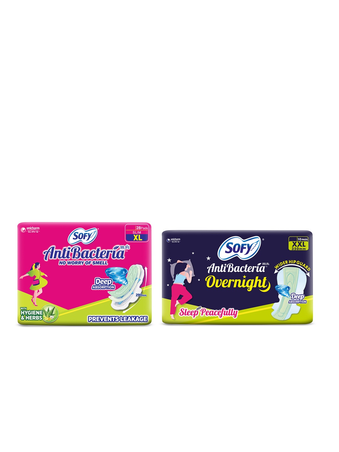 

SOFY Set of Anti Bacteria Sanitary Pads - Overnight XXL 10N & Super XL 28N, Pink