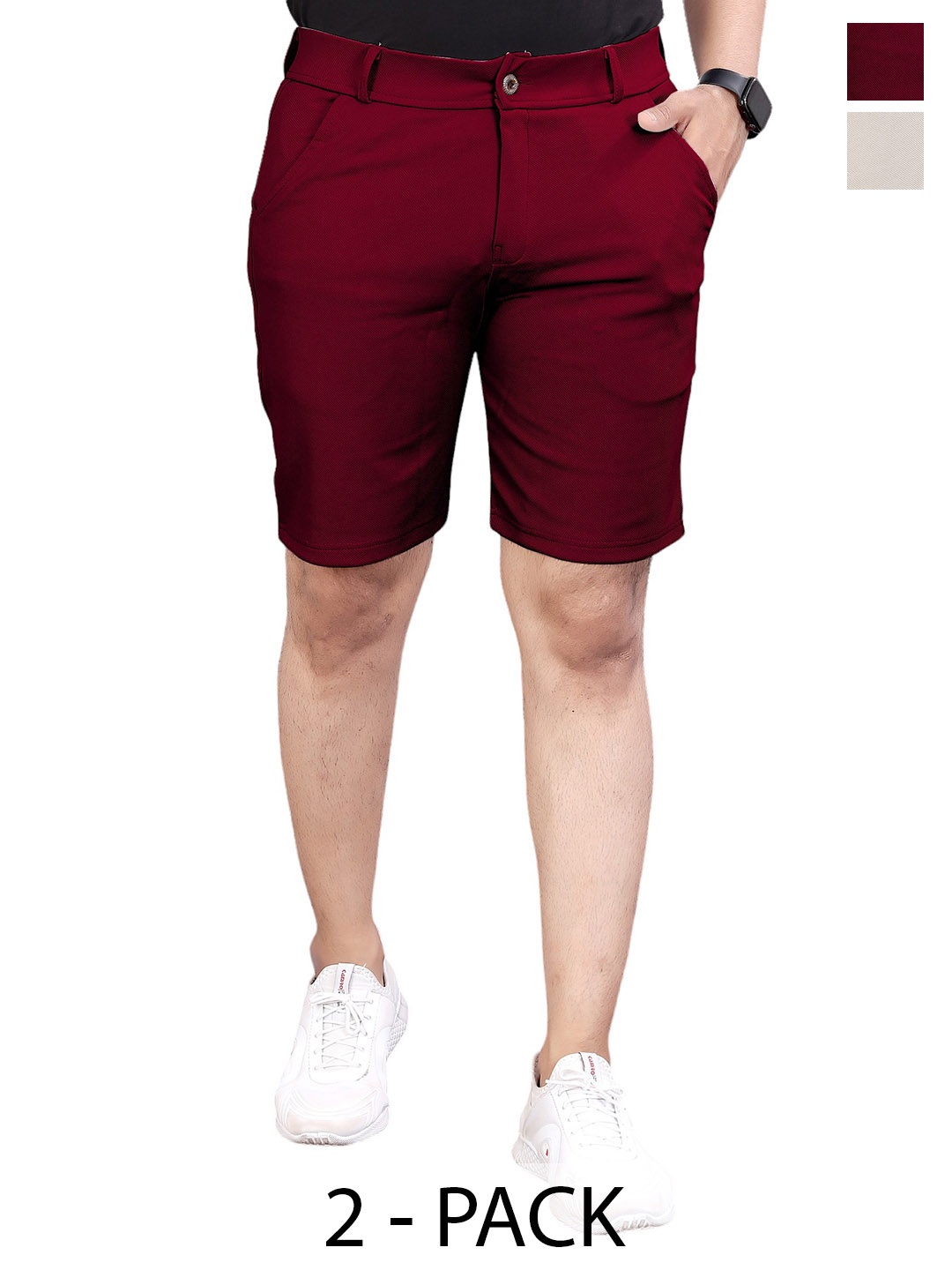 

INDICLUB Men Pack Of 2 Mid-Rise Shorts, Maroon