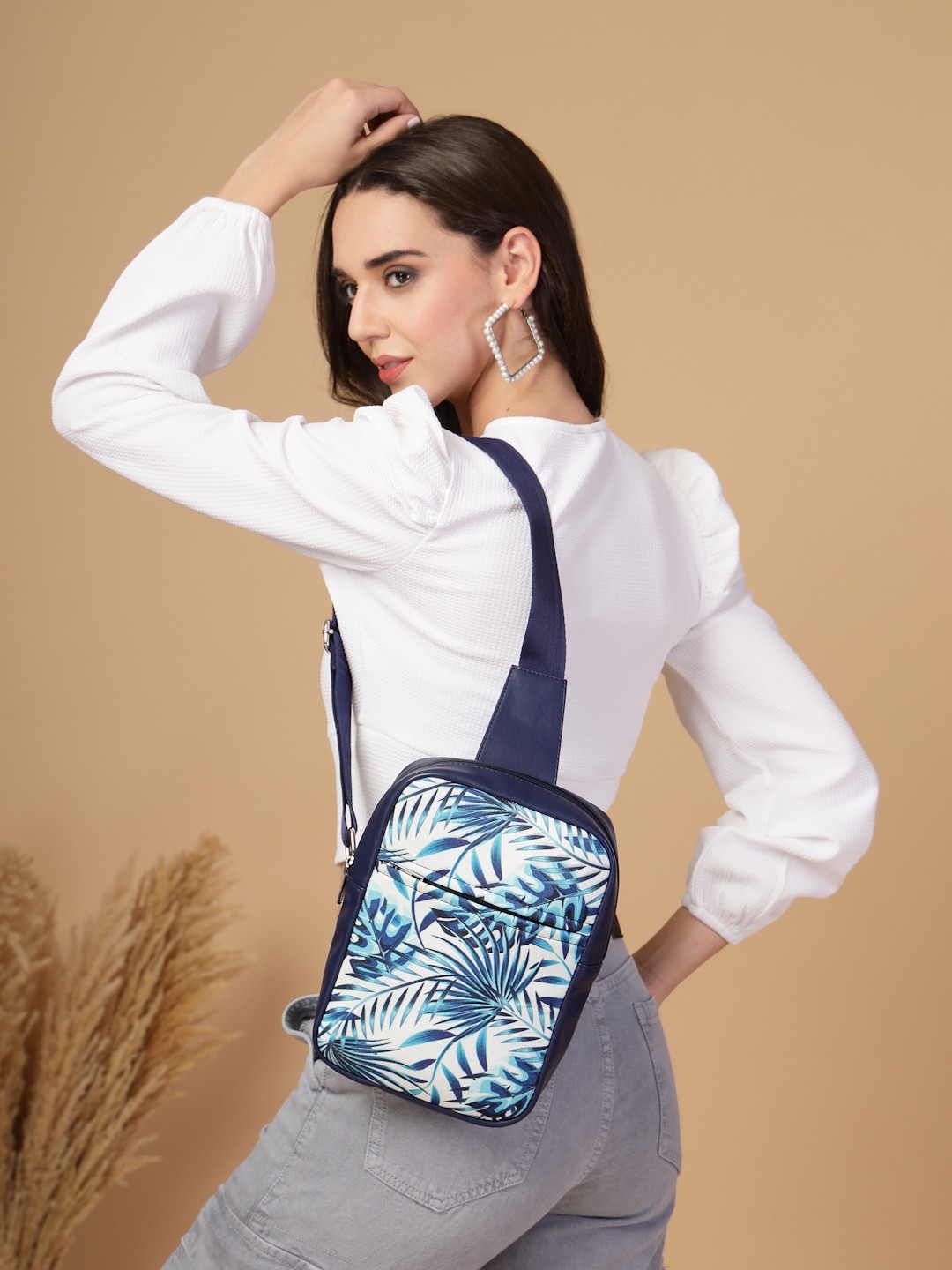 

Mast & Harbour Women Floral Printed Crossbody Sling Bag, Navy blue