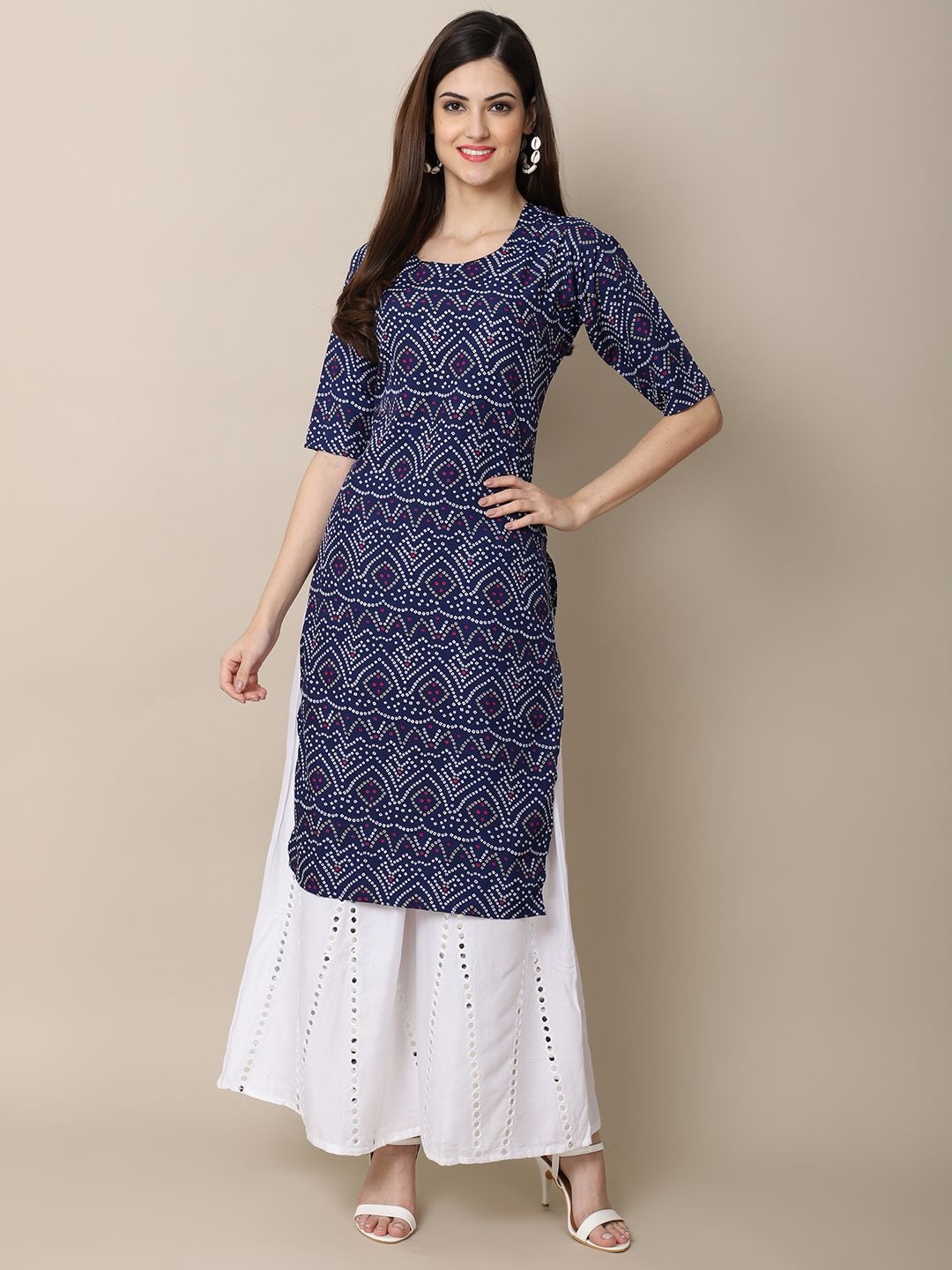 

7Threads Women Ethnic Motifs Printed Floral Crepe Kurta, Blue