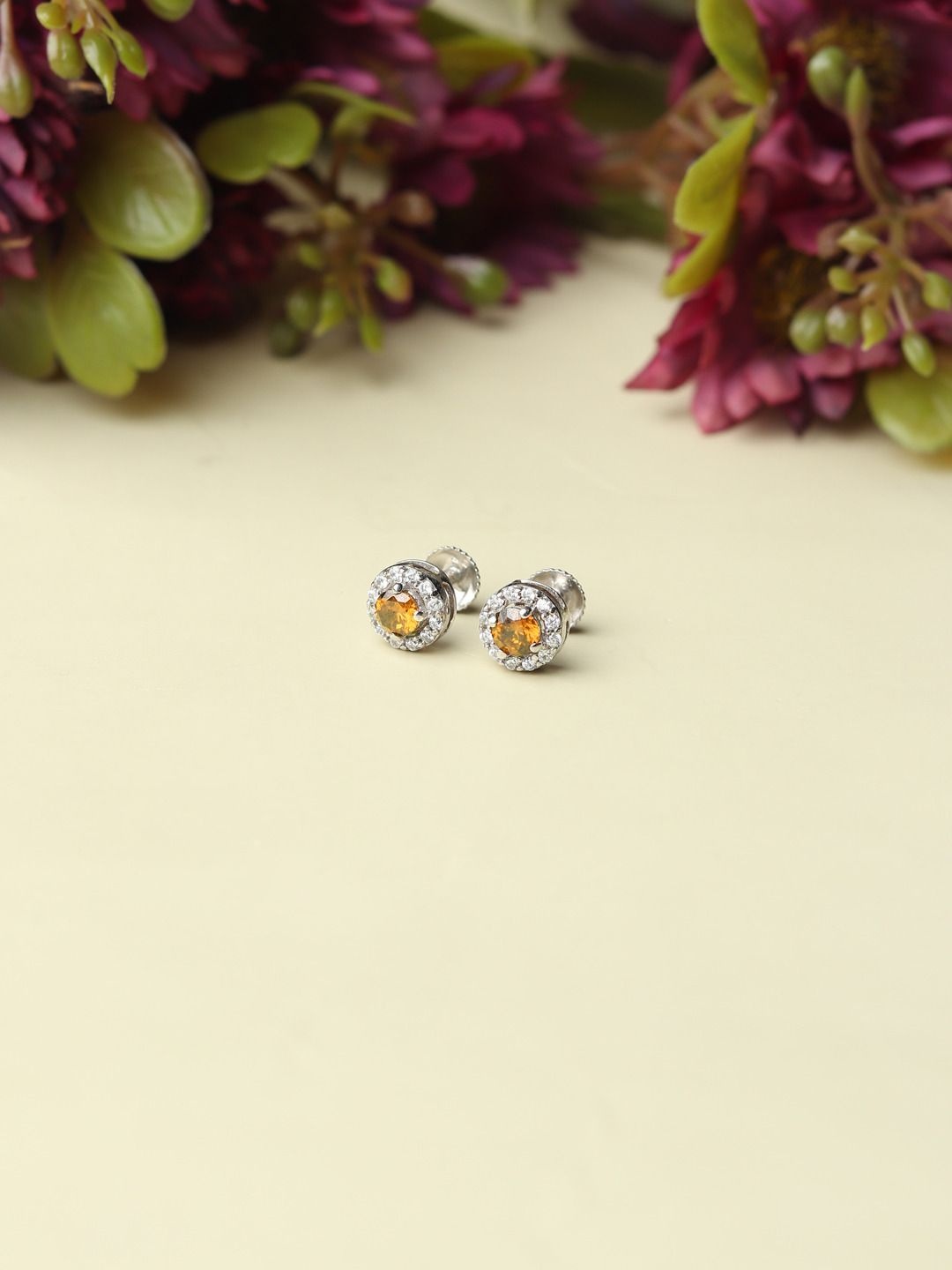 

AKSHAT SAPPHIRE 925 Sterling Silver Rhodium-Plated CZ Studded Circular Studs Earrings