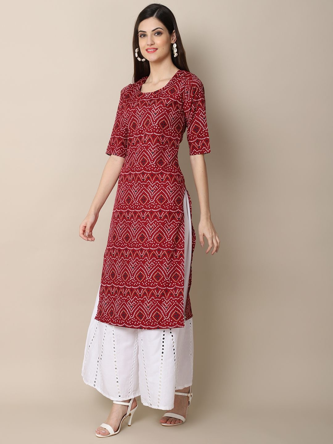 

7Threads Women Ethnic Motifs Printed Floral Crepe Kurta, Maroon