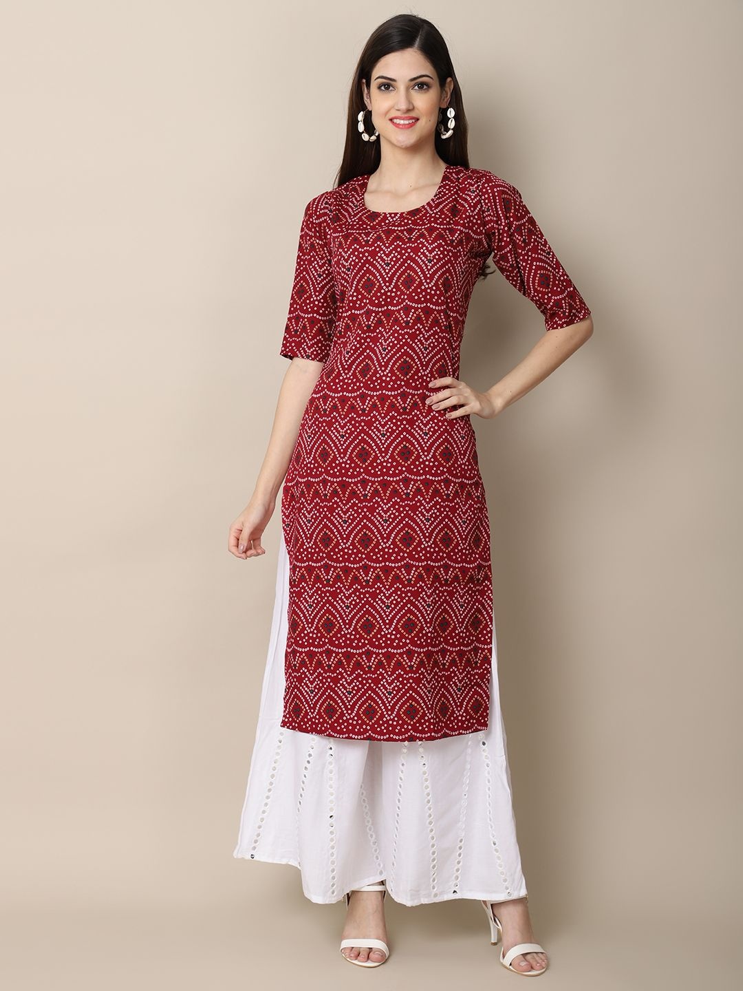 

7Threads Women Ethnic Motifs Printed Floral Crepe Kurta, Maroon