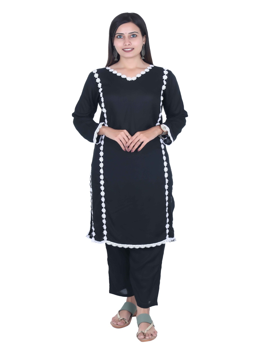 

Fabmoha Women Regular Kurta with Palazzos, Black